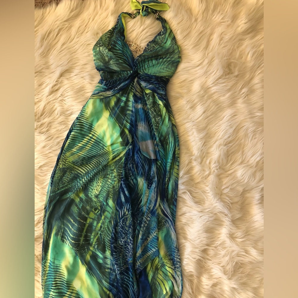 Mary L couture halter neck mesh beach dress